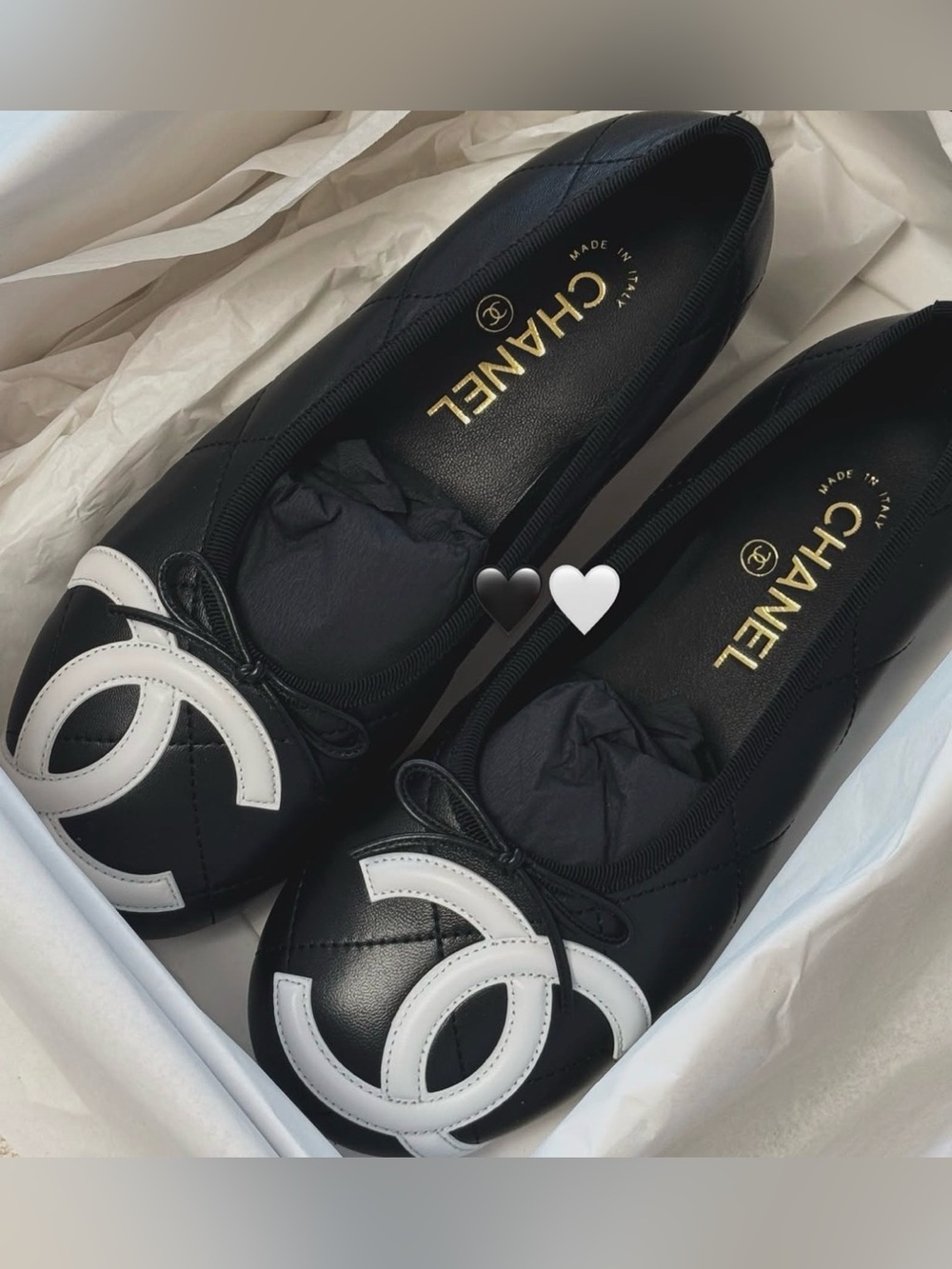 CHANEL CAMBON COCO BEACH 2026M BALLET FLAT BLACK LEATHER WHITE CC LOGO 36.5